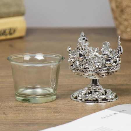 Glass candlestick, plastic on 1 candle "Back" glass on the leg silver 7.5x6x6 cm-4