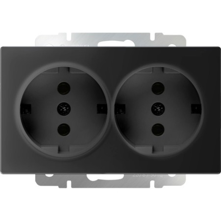 Double socket with grounding WL08-SKG-02-IP20, black matte color