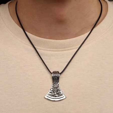 Unisex pendant "Sekira Perun", color black silver on a black lace, 42 cm-1