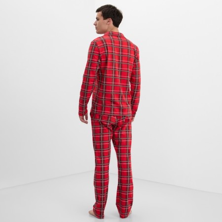 Pajama New Year's male kaftan "cage", red color, size 48-3