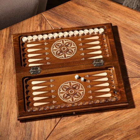 Handmade chess-nards "Patterns with a harsh", 40x20 cm, an array of walnut, Armenia-2