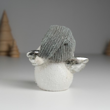 Souvenir Polystone "Snowman White with silver wings, in a knitted cap" 9x6x9 cm-3
