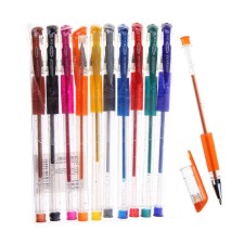 Restoring set of gel pens, 10 colors, metallic, with sparkles, with a rubber holder