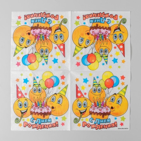 Two -layer paper napkins “Happy Birthday”, emoticons and cake, 33x33, 20 pcs.-3