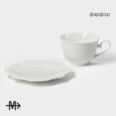 Tea steam porcelain Magistro "suite", 2 items: 280 ml mug, saucer d = 15.5 cm, white color-1
