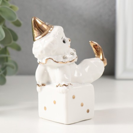 Souvenir Ceramics "Clown on Playing Cube" White with gold, rhinestones 4.4x7x9.5 cm-1