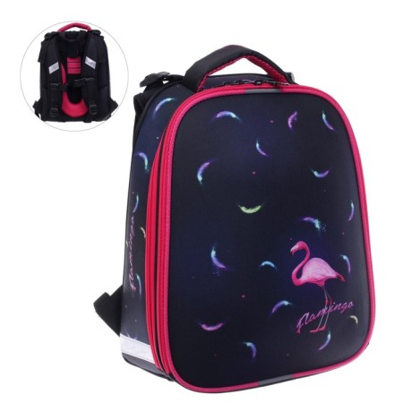 School backpack 38 x 30 x 16 cm, ergonomic back, stavia "flamingos mini", black/blue/pink-2