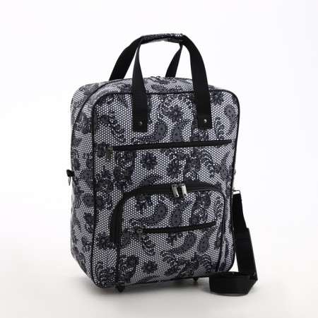 Road bag on wheels, lightning department, 3 outer pockets, long belt, black/white color
