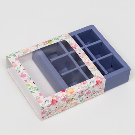 Box for 9 sweets with the shell "Spring" lilac, with a window, 13.7 x 13.7 x 3.5 cm-2