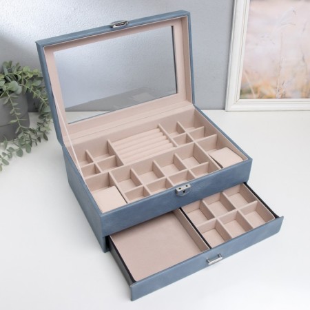 Casket to the leatherette for jewelry "Cabrine" blue 30.5x20x13.5 cm-1
