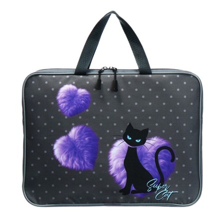 Folder with handles Textile A4, 370 x 280 x 60 mm, Stavia "Black cat" lilac