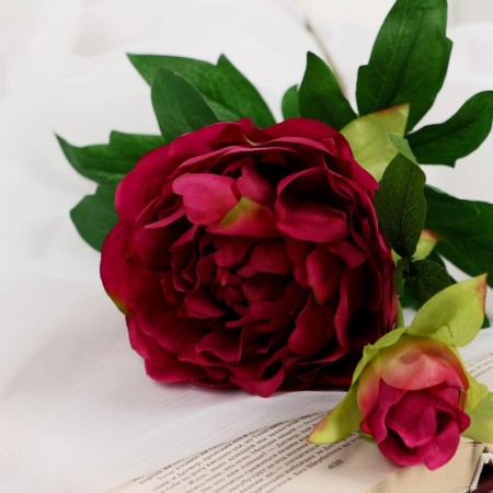 Artificial flowers "duo peony" 12x60 cm, burgundy-1