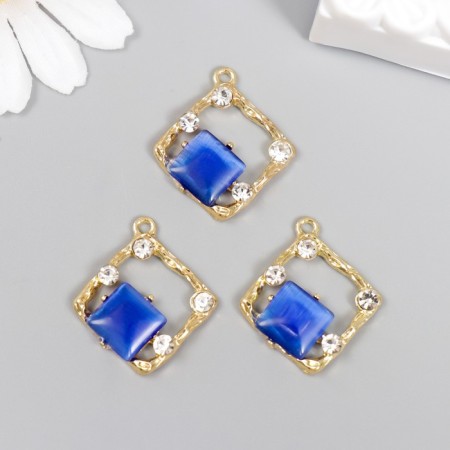 Decor for creativity metal, rhinestones "rhombus with azure" 2.6x2.4 cm-2