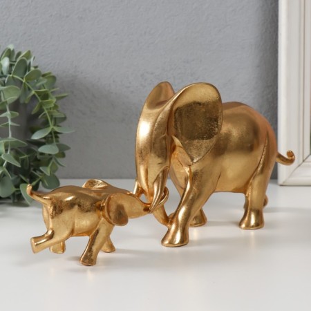 Souvenir Polystone "elephant with an elephant" gold set 2 pcs 32x6.6x13 cm-2
