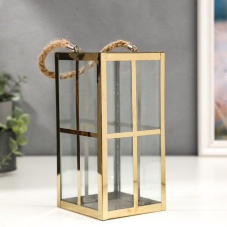 Climber metal, glass for 1 candle flashlight "Windows" Gold 22x11x11 cm-1