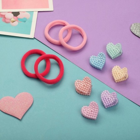 Hair set "Bead" (4 elastic bands, 6 crabs) hearts, 2 cm, mix-1