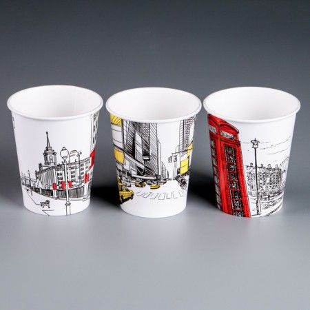 A glass of paper "Cities" for hot drinks, 250 ml, color, diameter 80 mm mix-1