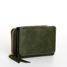Women's wallet on the button, green color