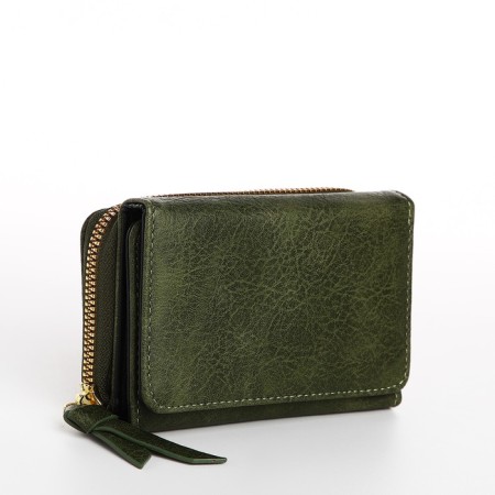 Women's wallet on the button, green color