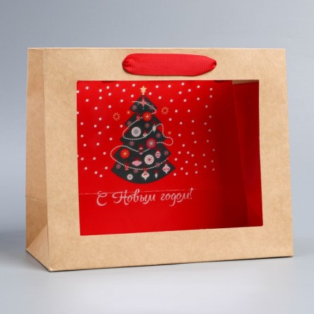 New Year's Craft gift package with a New Year tree plastic window, 24 x 20 x 11cm, New Year-1