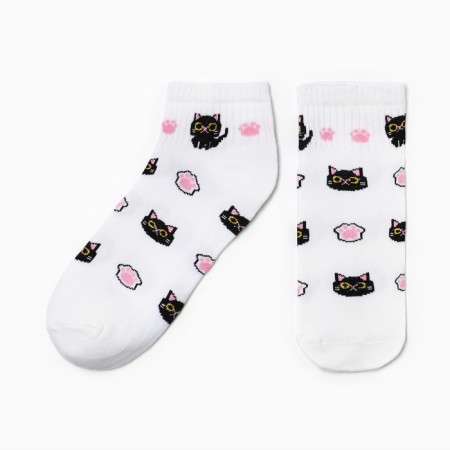 Women's socks "cat", white color, rr 23-25