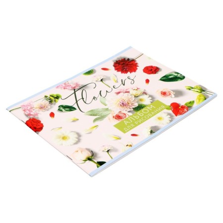 Album for drawing A4, 24 sheets on the paper clip "Flowers", covered cardboard, block 100 g/m²-1
