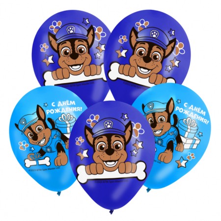 Airy ball "Happy Birthday!", 12 inch, latex, 5 pieces, puppy patrol-1
