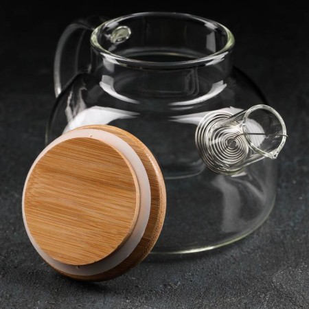 Glass Tea Set on an Eco wooden stand, 7 items: kettle 1.1 liters, 5 mugs 120 ml, stand-4