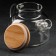 Glass Tea Set on an Eco wooden stand, 7 items: kettle 1.1 liters, 5 mugs 120 ml, stand