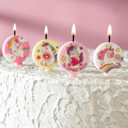 Set of candles in the cake "Unicorn", size 1 candle 4 × 4.4cm, 4 pcs