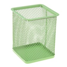 A glass for writing accessories, square, metal mesh, green