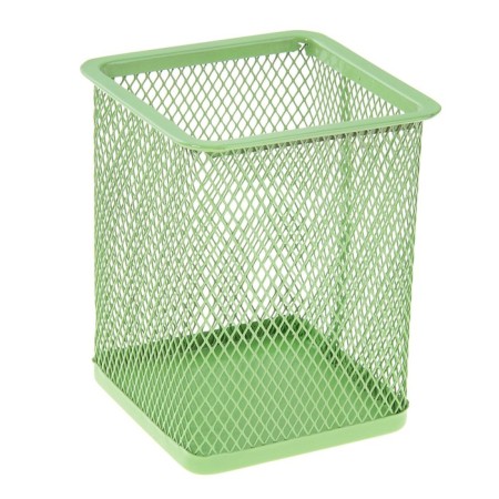 A glass for writing accessories, square, metal mesh, green