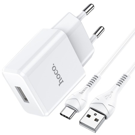 Network charger Hoco N9, USB - 2.1 A, Type -C 1 m cable, white-7