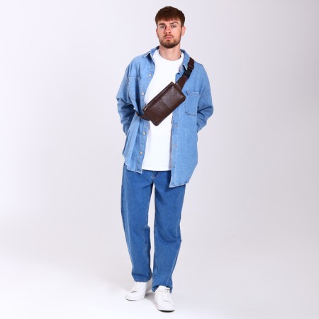 Board belt on a zipper, 2 outer pockets, brown color-8