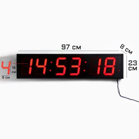 Electronic wall clock "Solomon", timer, stopwatch, 97 x 8 x 23 cm, red numbers