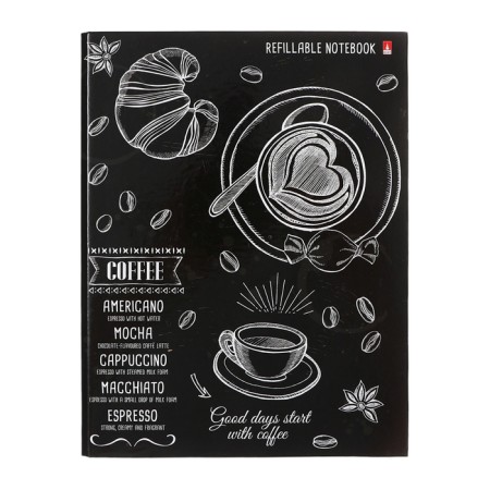 Notebook on rings of 80 sheets in the Caffe Nero cage, with shift block, solid cover, glossy lamination, block 60 g/m2