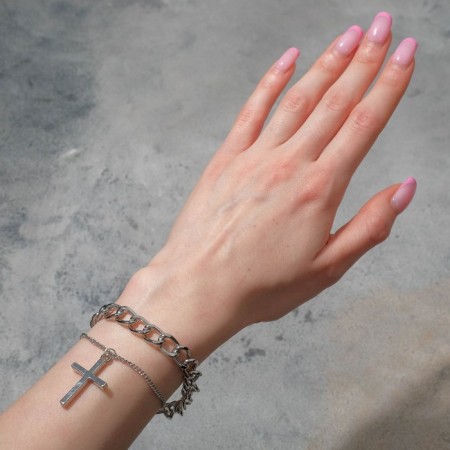 Bracelet Metal “Chain” Two threads cross, color silver, 17 cm-3
