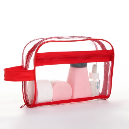 Lightning cosmetic bag, external pocket, with a pen, red color-4