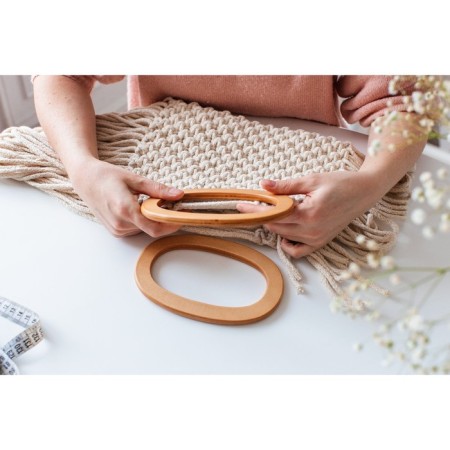 Handles for bags are wooden, d = 13 × 7.5 / 17 × 11.5 cm, 2 pcs, beige color-4