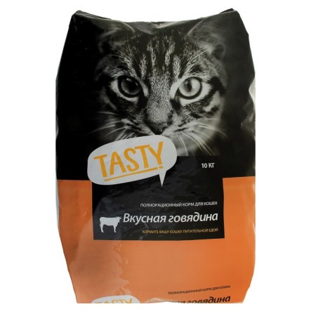 Dry food Tasty for adult cats, beef, 10 kg