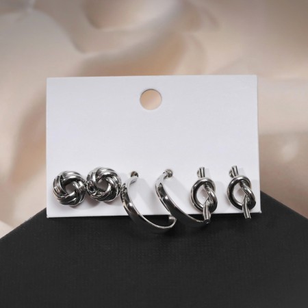 Earrings set 3 pairs of "tenderness" knot, color silver, d = 2-6