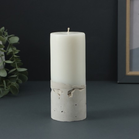 Candle-cylinder "Concrete", 6x15 cm, white-5