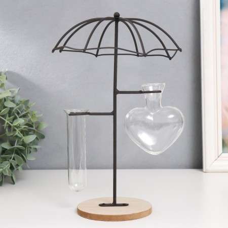 Decor metal, glass, tree "Heart under an umbrella" on the stand is black 16x12x27 cm