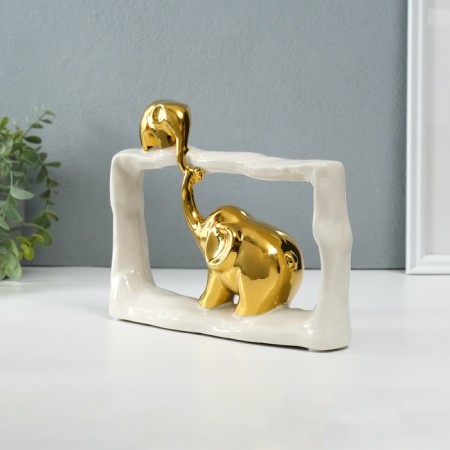 Souvenir Ceramics "Elephant with an elephant - touch. Rectangle" White with gold 6x23x16.5 cm 1032364-2
