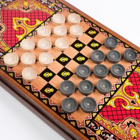 Backgammon "red pattern", wooden board 50 x 50 cm, with a field for playing checkers-8