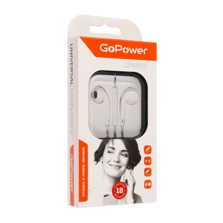 Hopower GPHP05 headphones, wired, inserts, microphone, 1.2 m, white-1