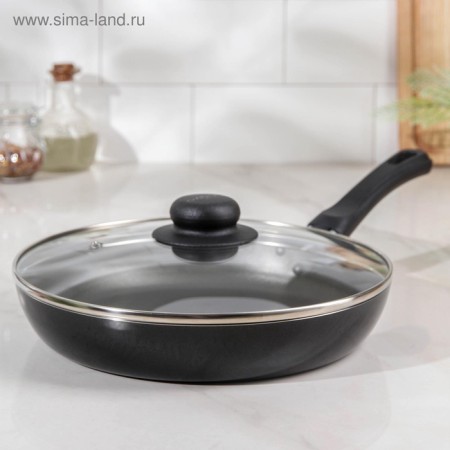 Pan PROMO, D = 24 cm, glass cover, plastic handle, anti -stick coating, black color-6