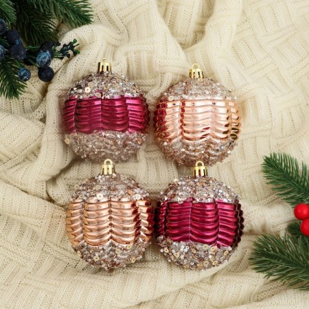 Set of balls plastic D-8 cm, 4 pcs "Cowley" burgundy gold