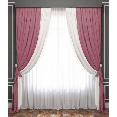 Set of curtains "Latur", white - pink