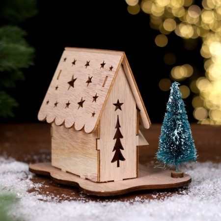 New Year's decor with backlight "House with stars" 15.5 × 11 × 12 cm-2